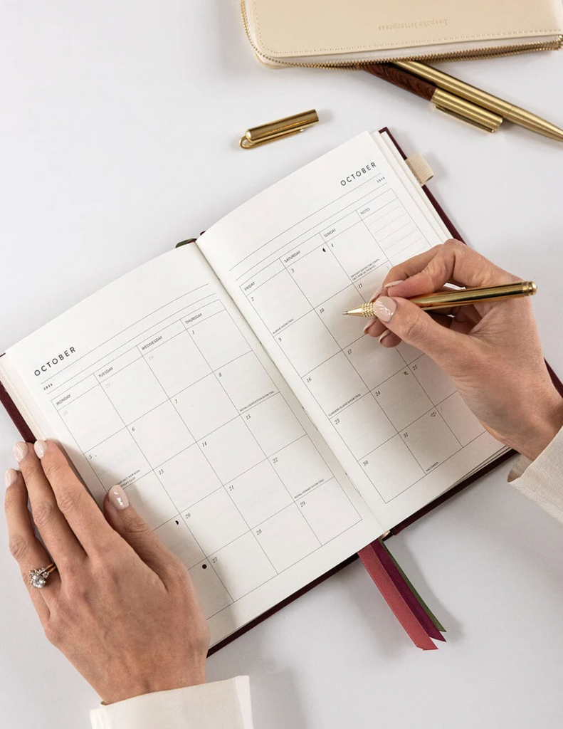 Pre-order: Bespoke Letterpress 2026 Petite Linen Bound Weekly Planner in Mulberry