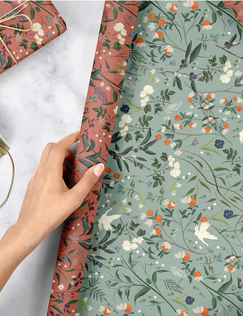 Bespoke Letterpress Cranes / Nancys Garden Wrapping Sheet