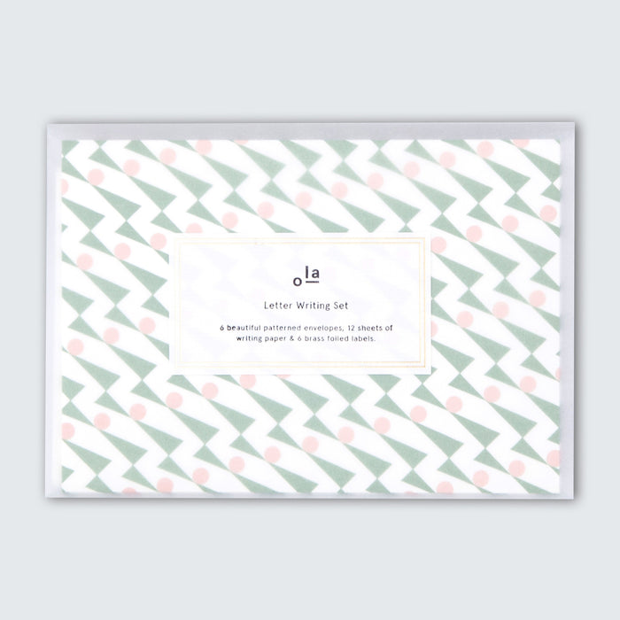 Ola Enid Print Letter Writing Set in Pink / Green