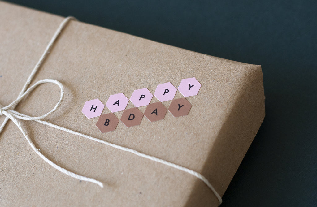 Poi Co. Hexagon Alphabet Stickers in Blue/Brown