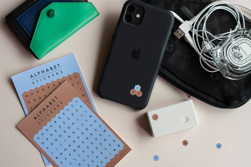 Poi Co. Hexagon Alphabet Stickers in Blue/Brown