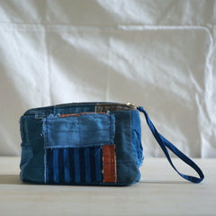 Lineae x Muni Boro Zippered Pouch in Indigo