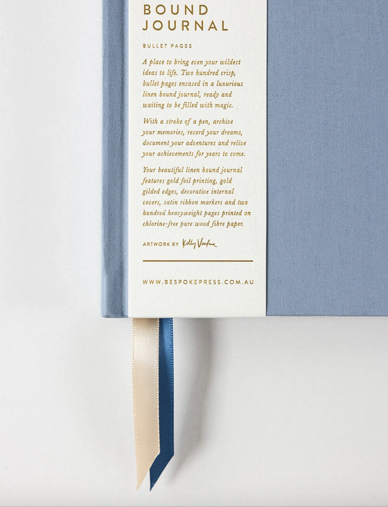 Bespoke Letterpress Linen Bound Journal in Dusty Cornflower