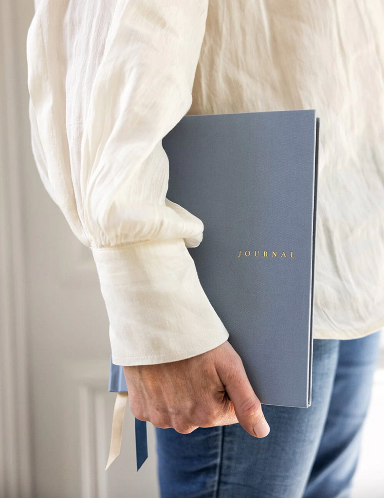 Bespoke Letterpress Linen Bound Journal in Dusty Cornflower