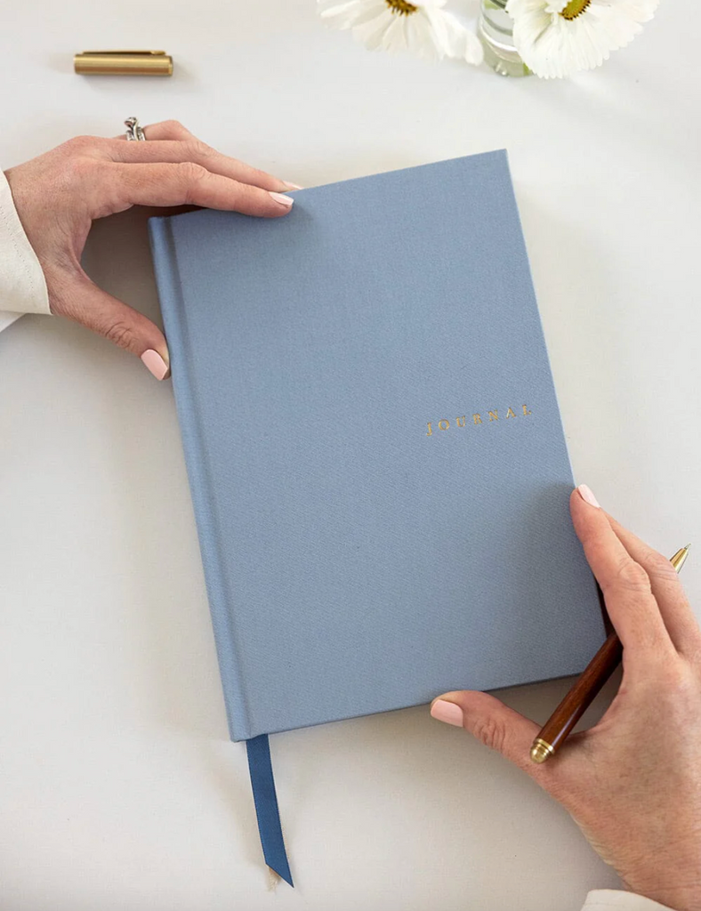 Bespoke Letterpress Linen Bound Journal in Dusty Cornflower