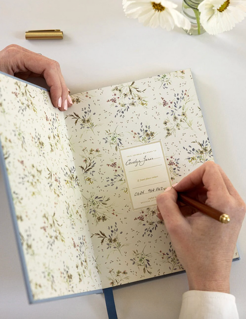 Bespoke Letterpress Linen Bound Journal in Dusty Cornflower