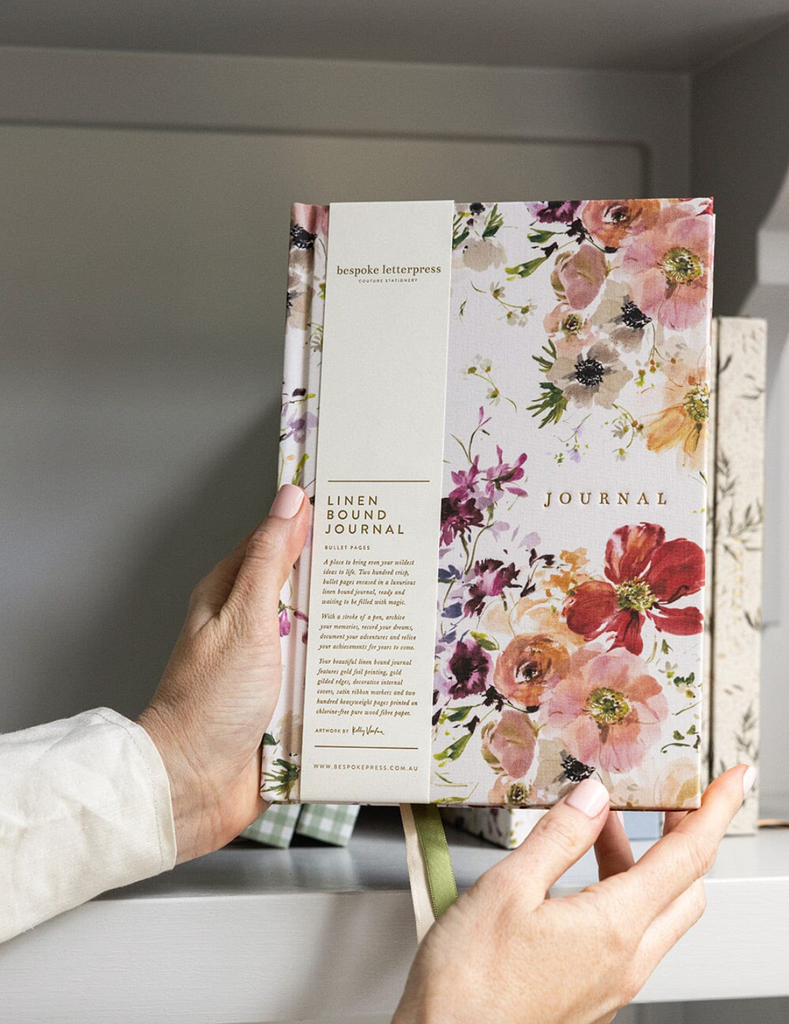 Bespoke Letterpress Linen Bound Journal in Poppies