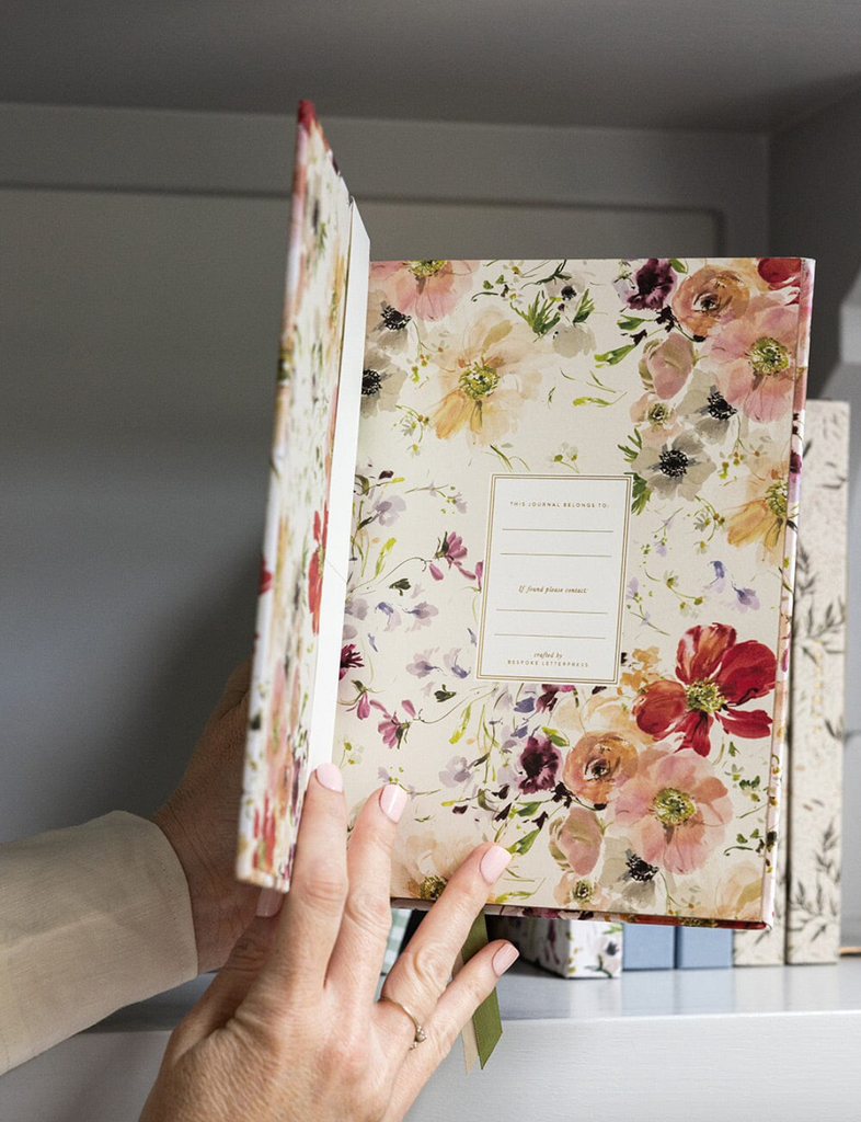 Bespoke Letterpress Linen Bound Journal in Poppies