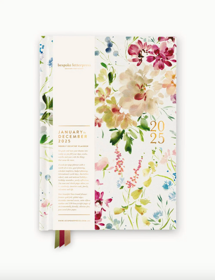 2025 Linen Bound Weekly Planner Spring Blooms