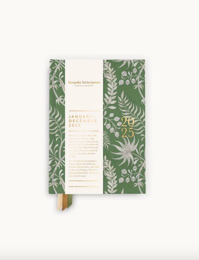 Bespoke Letterpress 2025 Linen Bound Daily Planner in Jardin Tropical