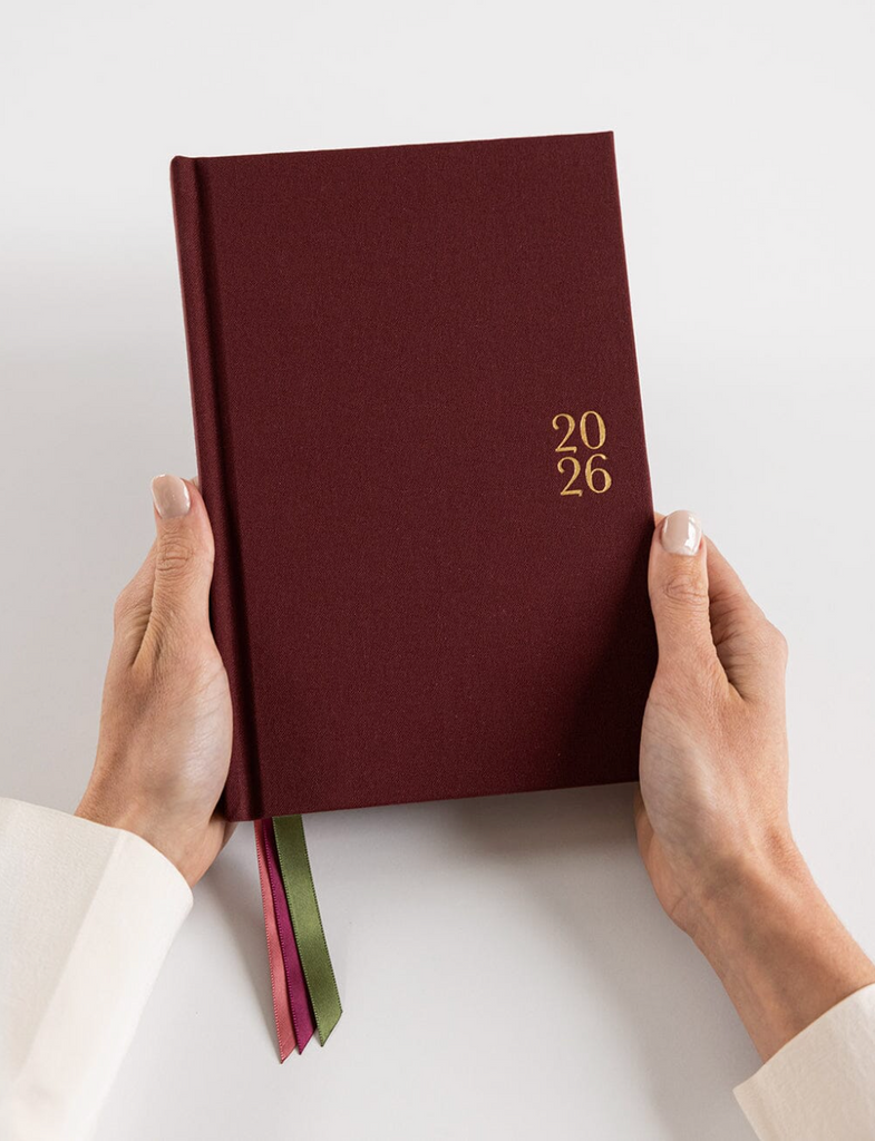Pre-order: Bespoke Letterpress 2026 Petite Linen Bound Weekly Planner in Mulberry