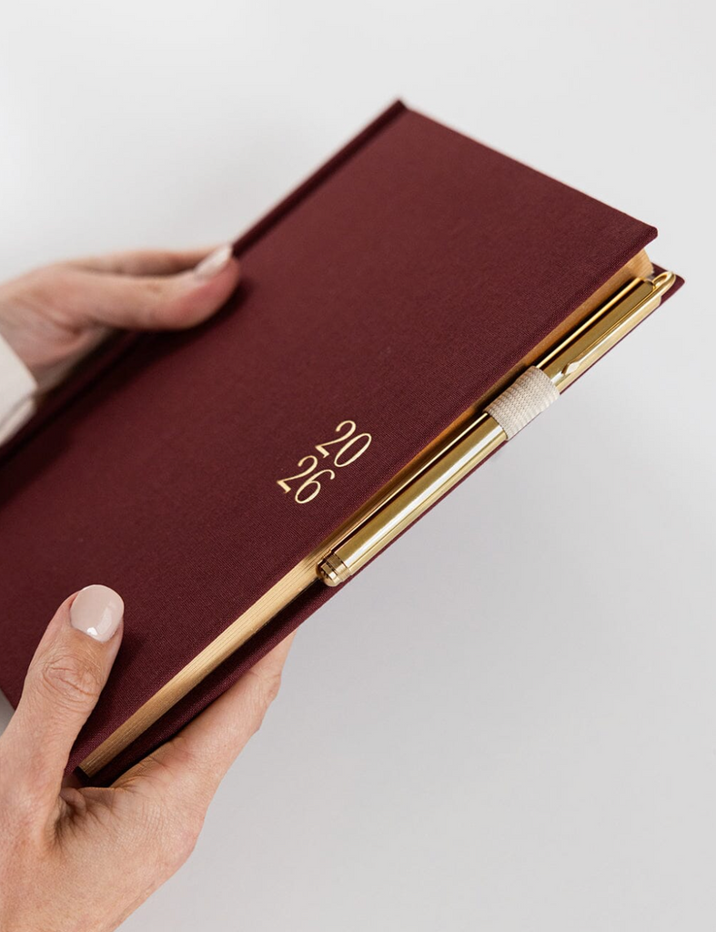 Pre-order: Bespoke Letterpress 2026 Petite Linen Bound Weekly Planner in Mulberry