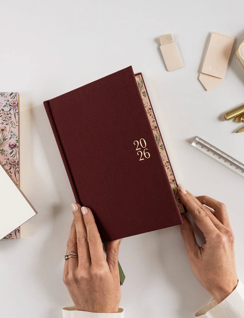 Pre-order: Bespoke Letterpress 2026 Petite Linen Bound Weekly Planner in Mulberry