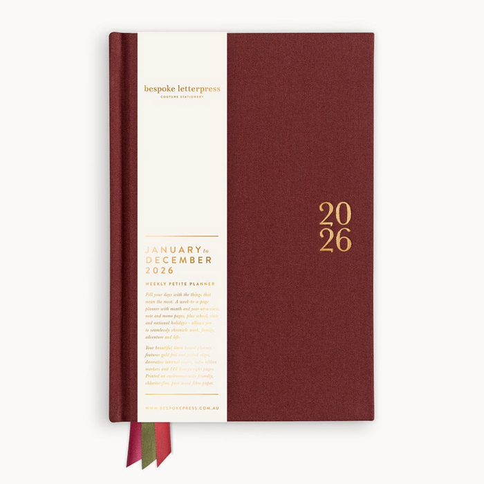 Pre-order: Bespoke Letterpress 2026 Petite Linen Bound Weekly Planner in Mulberry
