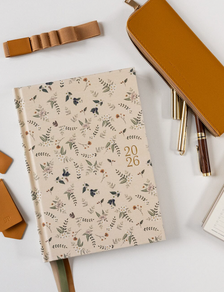 Pre-order: Bespoke Letterpress 2026 Desktop Linen Bound Weekly Planner in Button Fern
