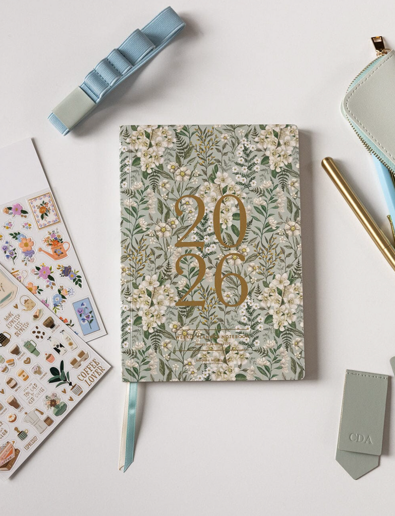 Pre-order: Bespoke Letterpress 2026 Weekly Planner Notebook in Ivory Garden