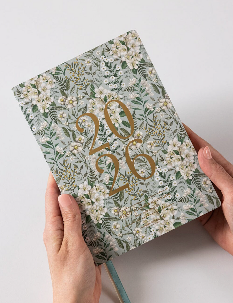 Pre-order: Bespoke Letterpress 2026 Weekly Planner Notebook in Ivory Garden
