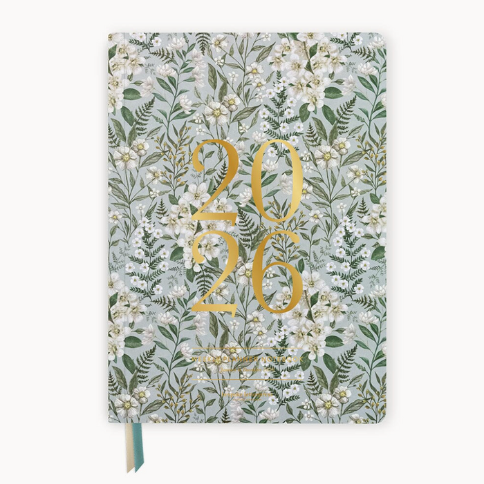 Pre-order: Bespoke Letterpress 2026 Weekly Planner Notebook in Ivory Garden