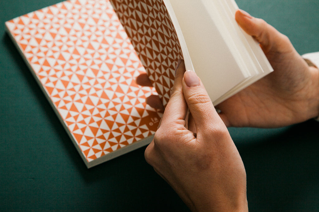 Ola Kaffe Print Plain Layflat Notebook in Brick Red