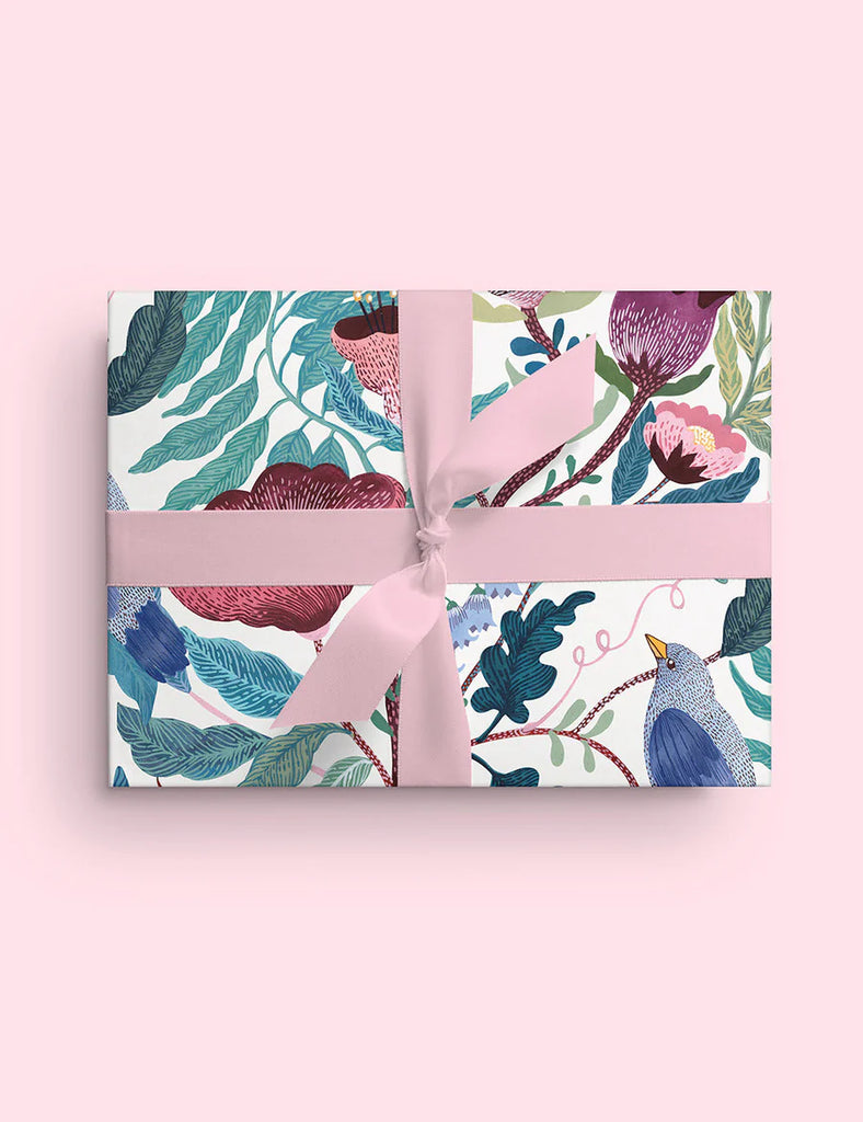 Bespoke Letterpress Bird Twig / Indigo Floral Wrapping Sheet
