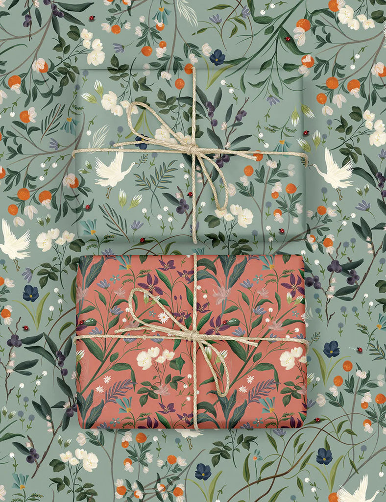 Bespoke Letterpress Cranes / Nancys Garden Wrapping Sheet