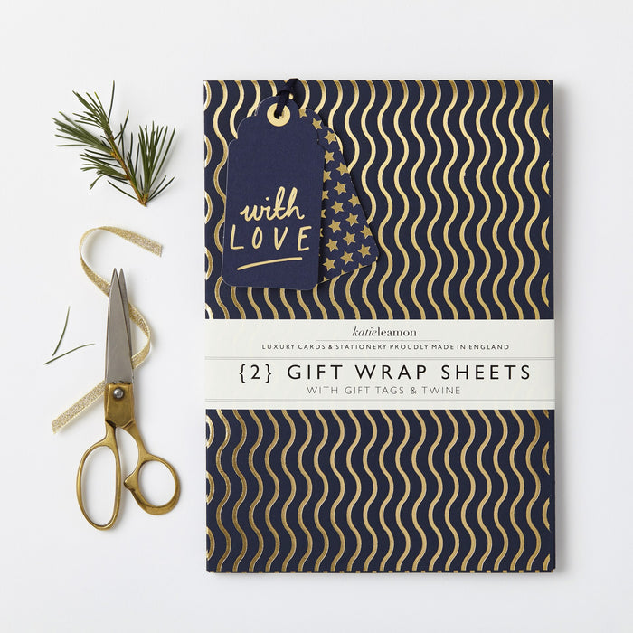 Katie Leamon Navy & Gold Wave Gift Wrap Set