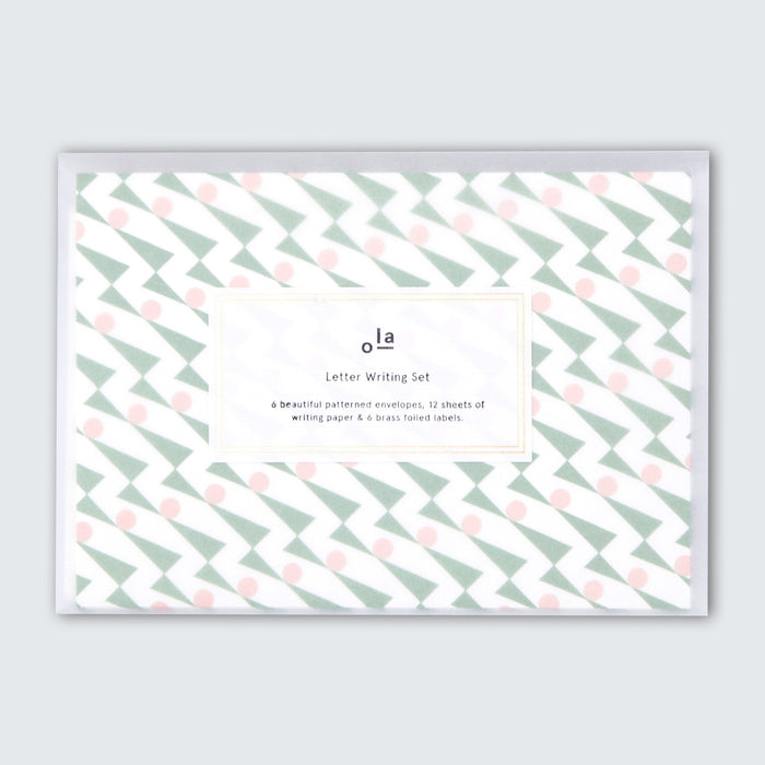 Ola Enid Print Letter Writing Set in Pink / Green