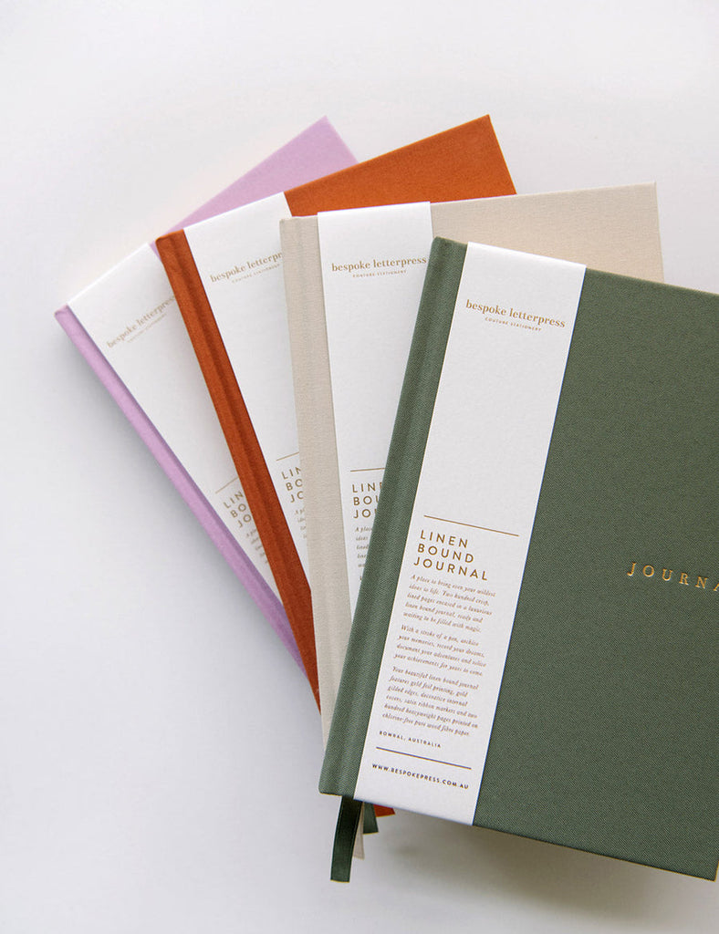 Bespoke Letterpress Linen Bound Journal in Olive