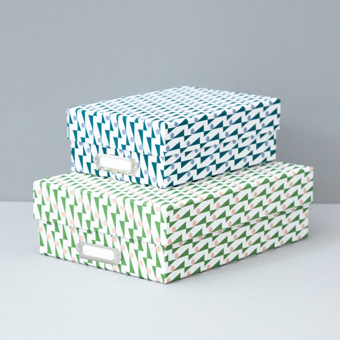 Ola Set of 2 Archive Boxes - Enid Print in Green/Ultramarine
